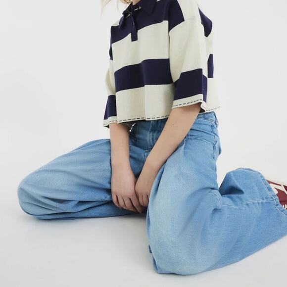 River Island Jeans Blue Tailored Wide Leg Pleated Denim - Picture 4 of 12